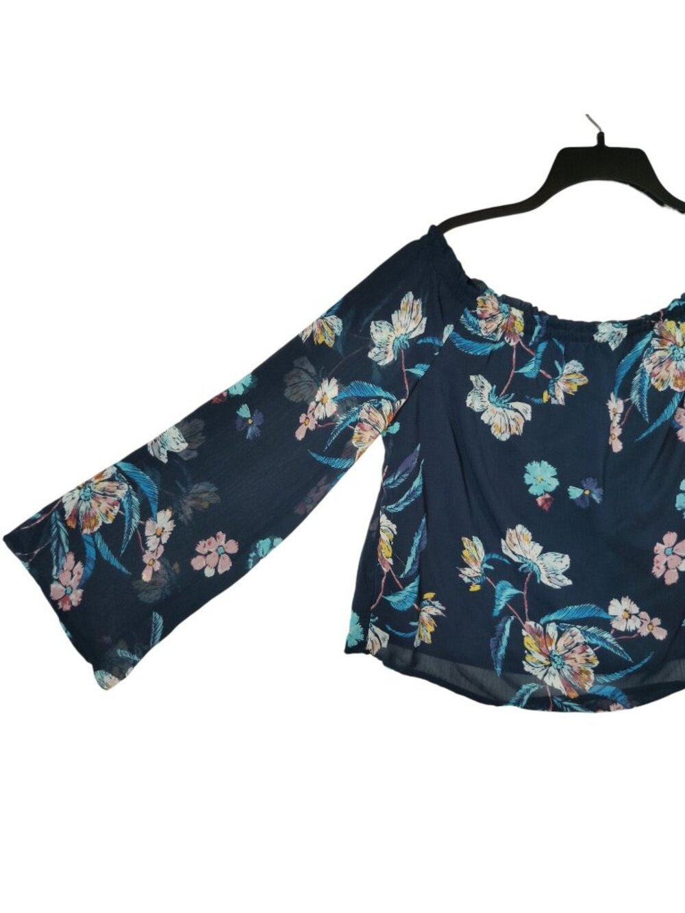 Love Fire Juniors Large Blue Floral Peasant Top Boho Bohemian CottageCore
